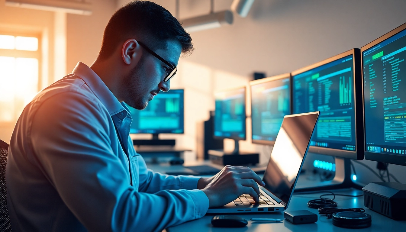 Riparazione pc torino: esperto tecnico di riparazione computer al lavoro in un ambiente professionale.
