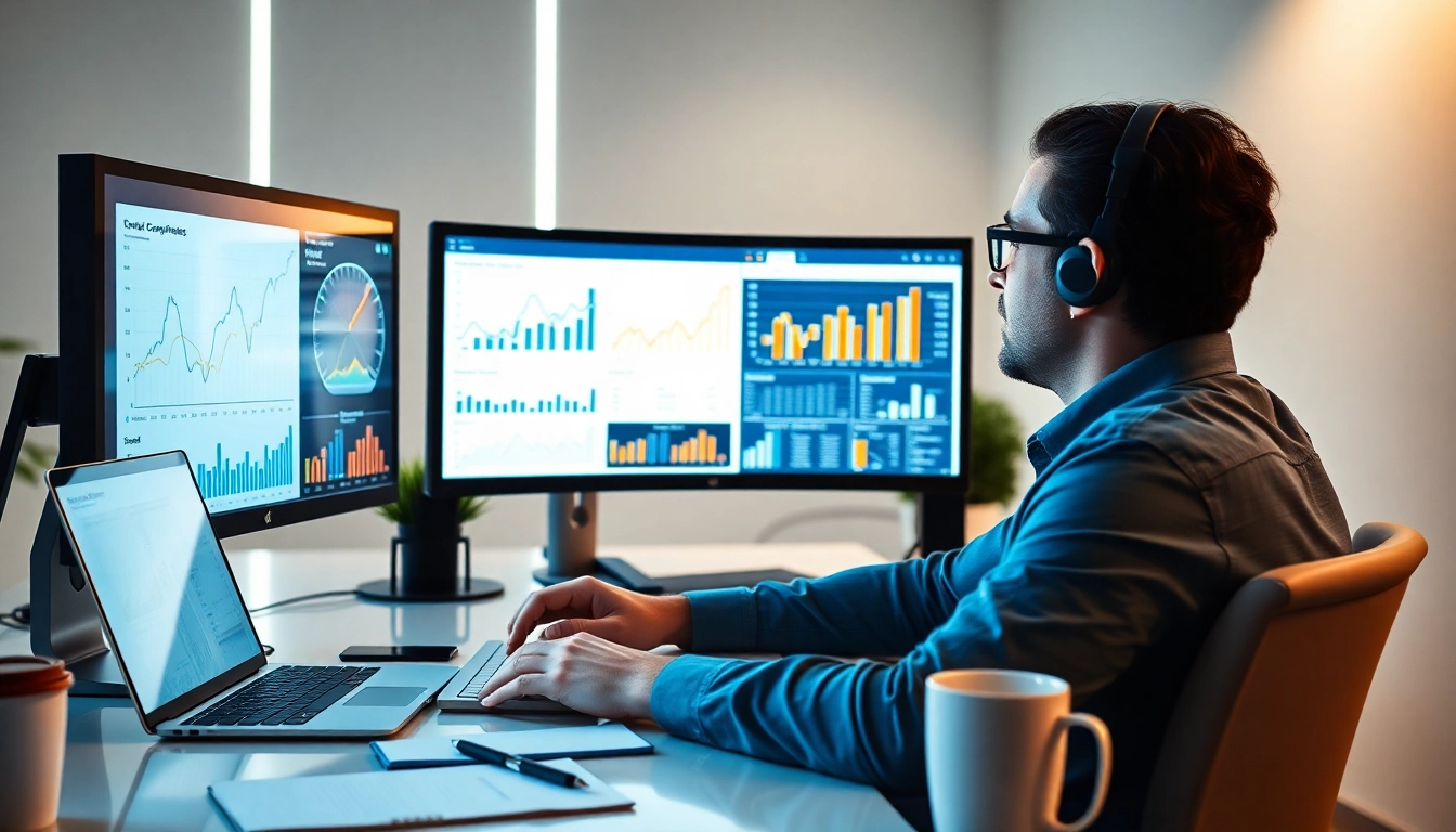 Find competitor customers by analyzing data on screens in a bright office.