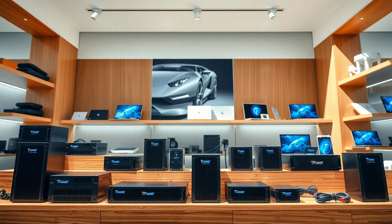 Enhance your experience with TPower premium power supply devices in a modern tech store display.
