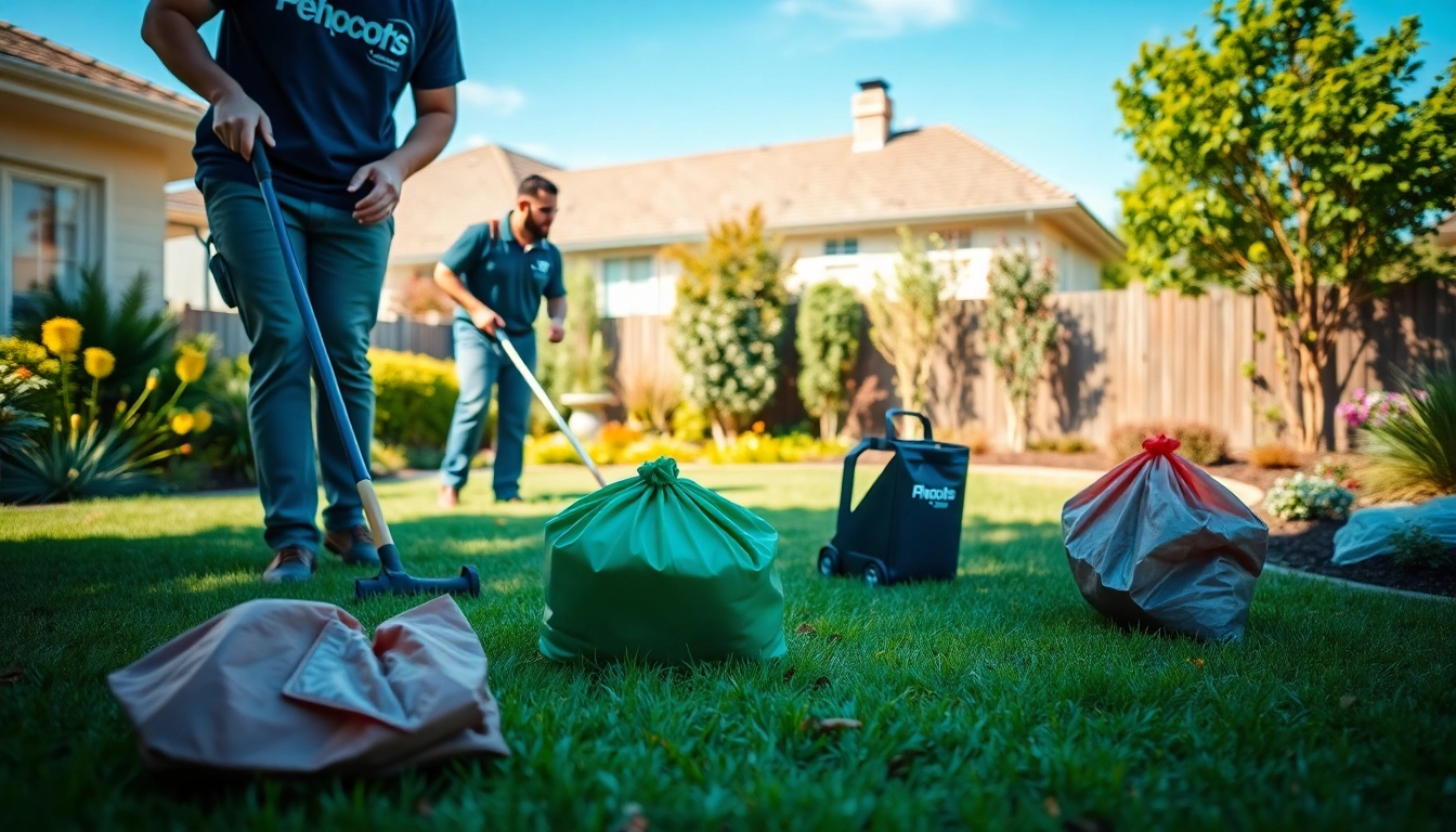 Efficient dog poop cleanup service ensuring a clean backyard with professional tools.