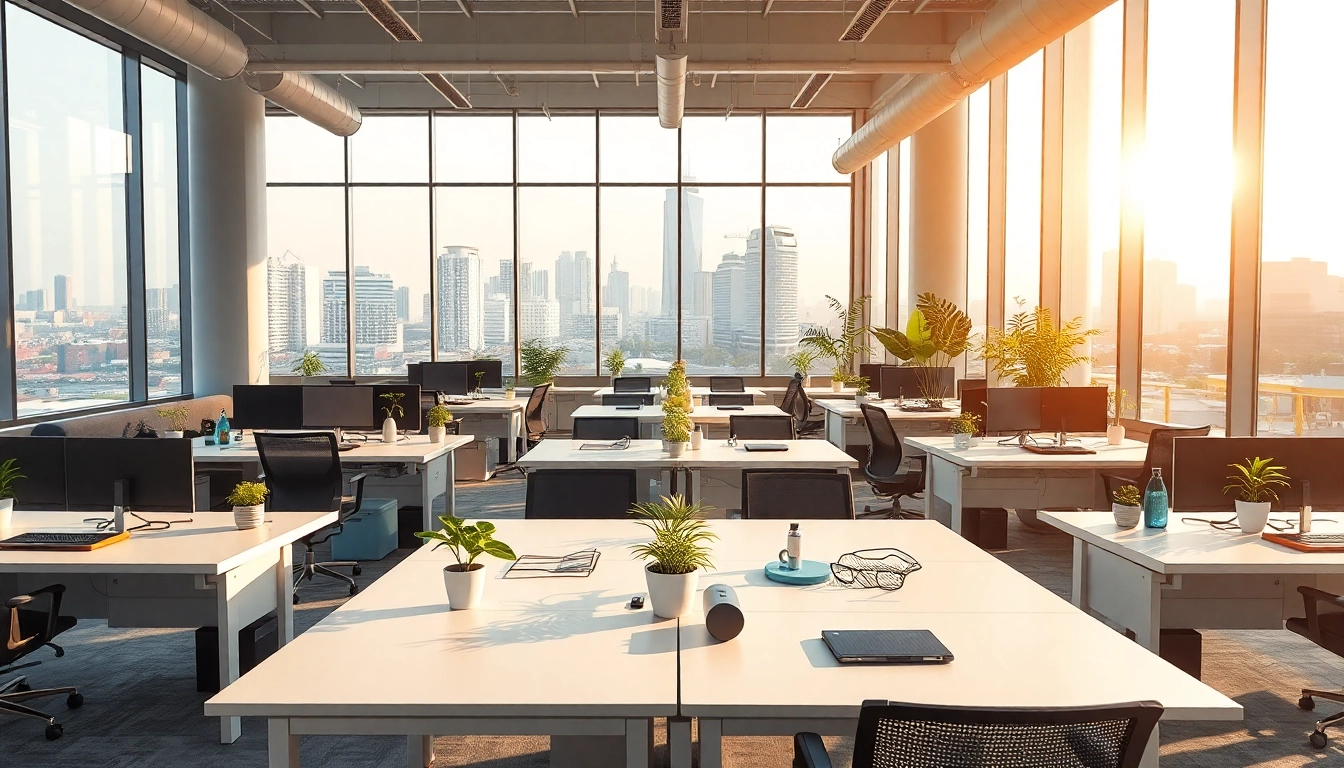 Explore prime office for rent in Bangalore showcasing a modern workspace with city views and vibrant decor.