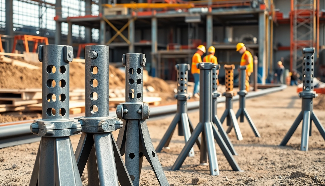 Pipe stands displayed in a professional construction environment highlighting their durability and design.