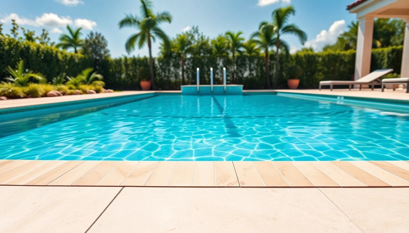 Gorgeous pool remodel featuring elegant tiles and a vibrant landscape.