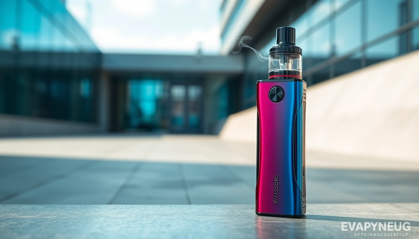 Showcasing the best disposable vape with sleek design and vibrant colors in an urban setting.