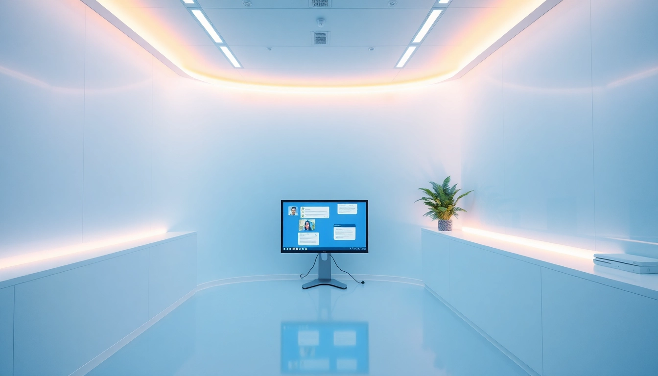 Engage with 美洽官网's interactive features in a modern office setting, emphasizing connectivity.