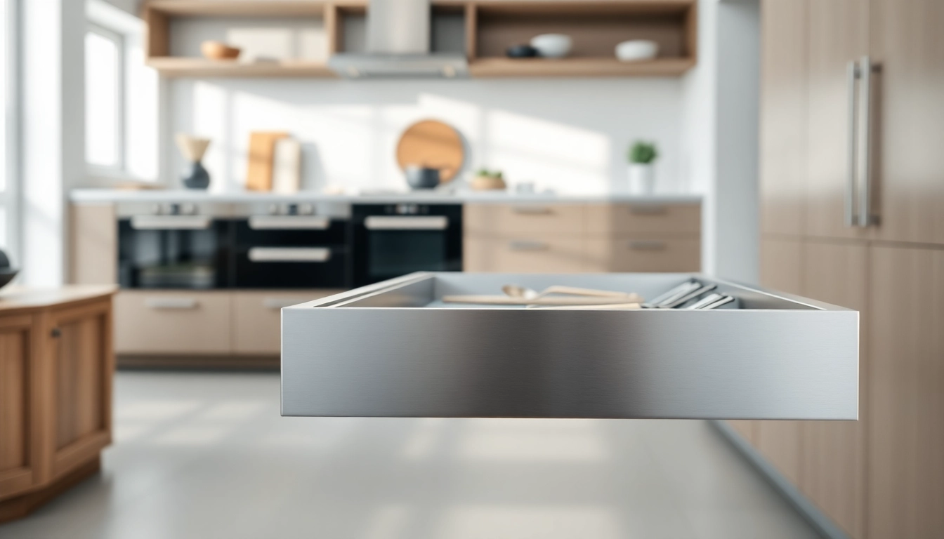Enhance organization with a Metal Drawer System prominently displayed in a modern kitchen.