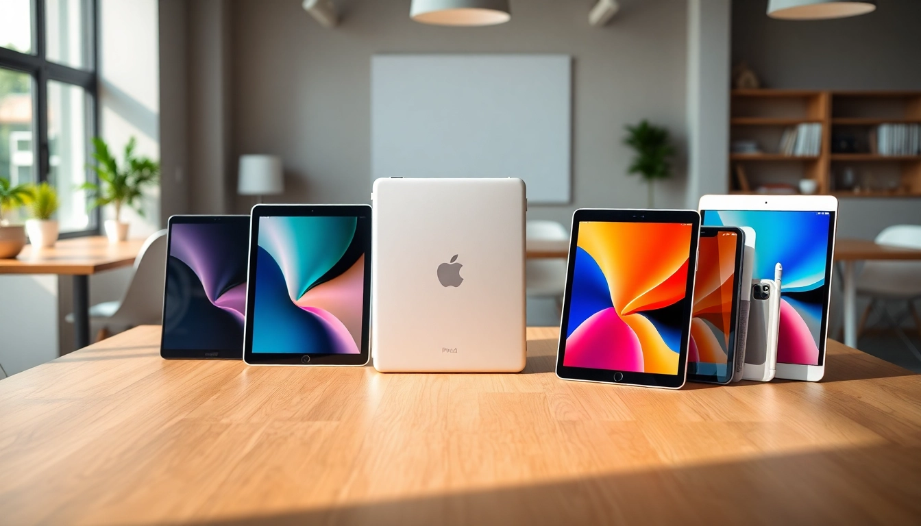 Buy iPad models showcasing design and technology features in a modern workspace.