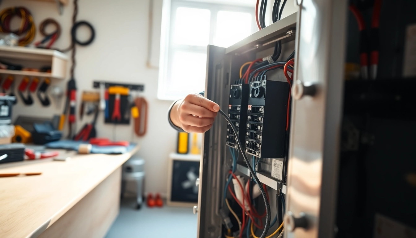 Inspecting an electrical panel during installation, showcasing safety and precision.