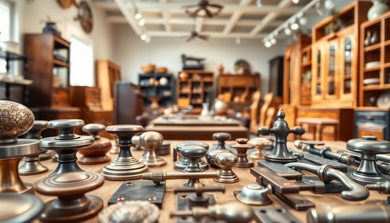 Explore furniture hardware suppliers showcasing exquisite cabinet knobs and pulls in a vibrant showroom.