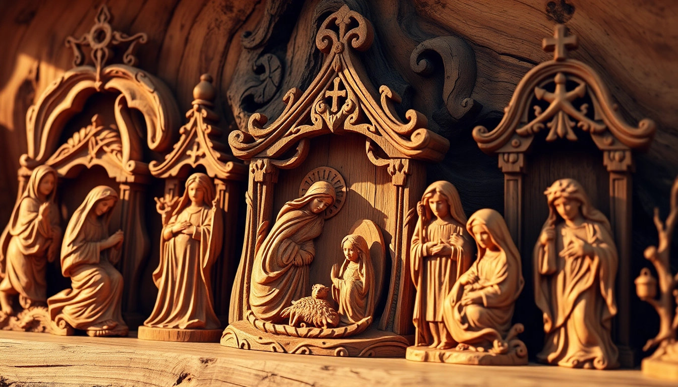 Admiring olive wood carvings showcasing intricate artistry and craftsmanship from the Holy Land.