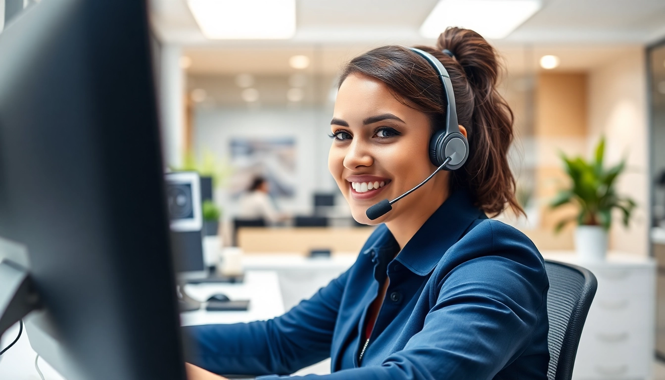 Engaging in Phone Answering Calls with a professional receptionist in a modern office environment.