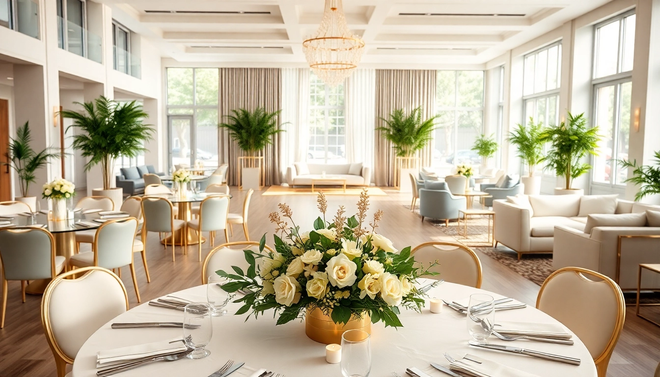 Experience a stunning event space with elegant setups and inviting ambiance for gatherings.