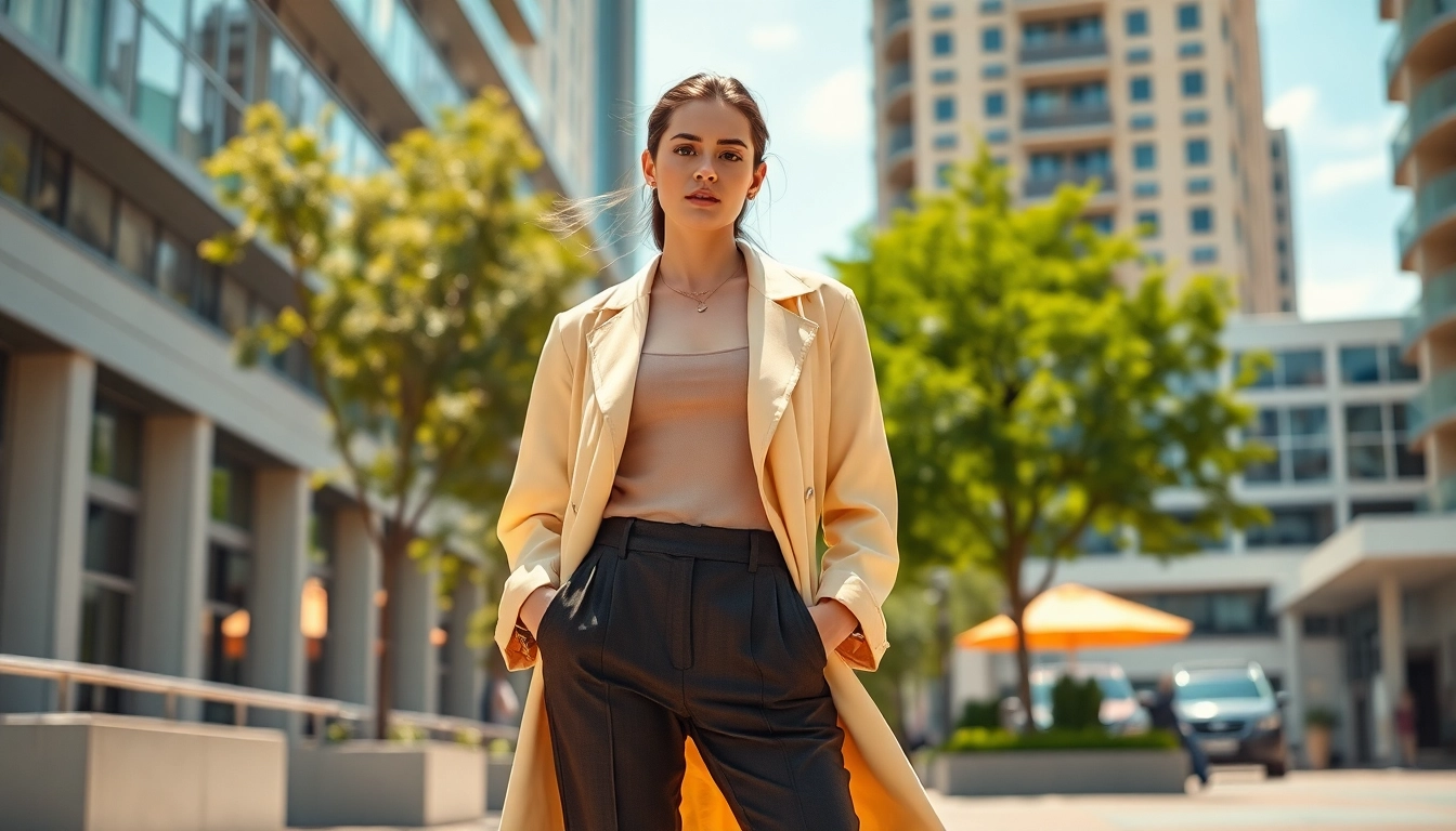 Showcasing north fashion styles with a confident model in an urban setting