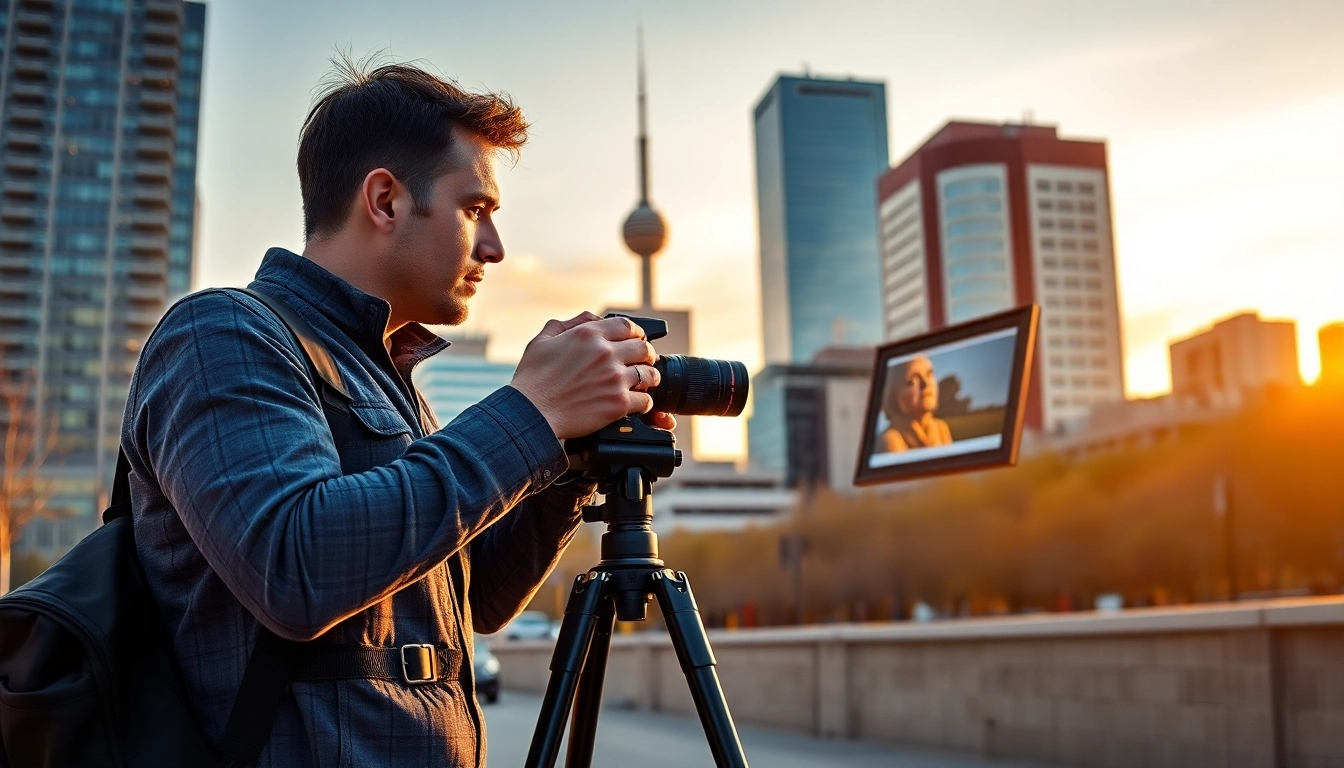 Engaging photography company Edmonton showcasing a photographer in an urban setting.