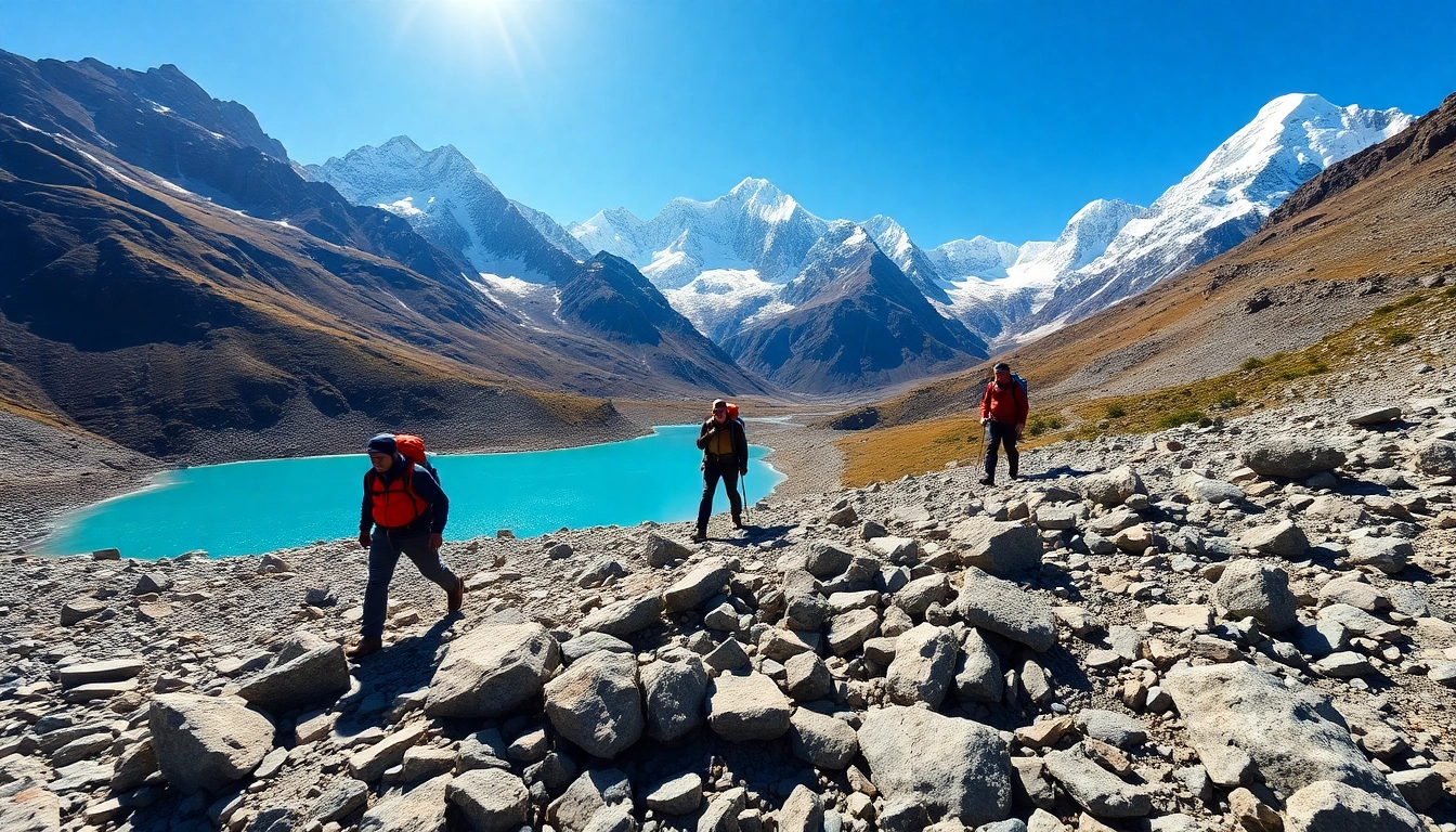 Trekking on the Everest Base Camp via Gokyo Lakes Trek surrounded by stunning Himalayan scenery