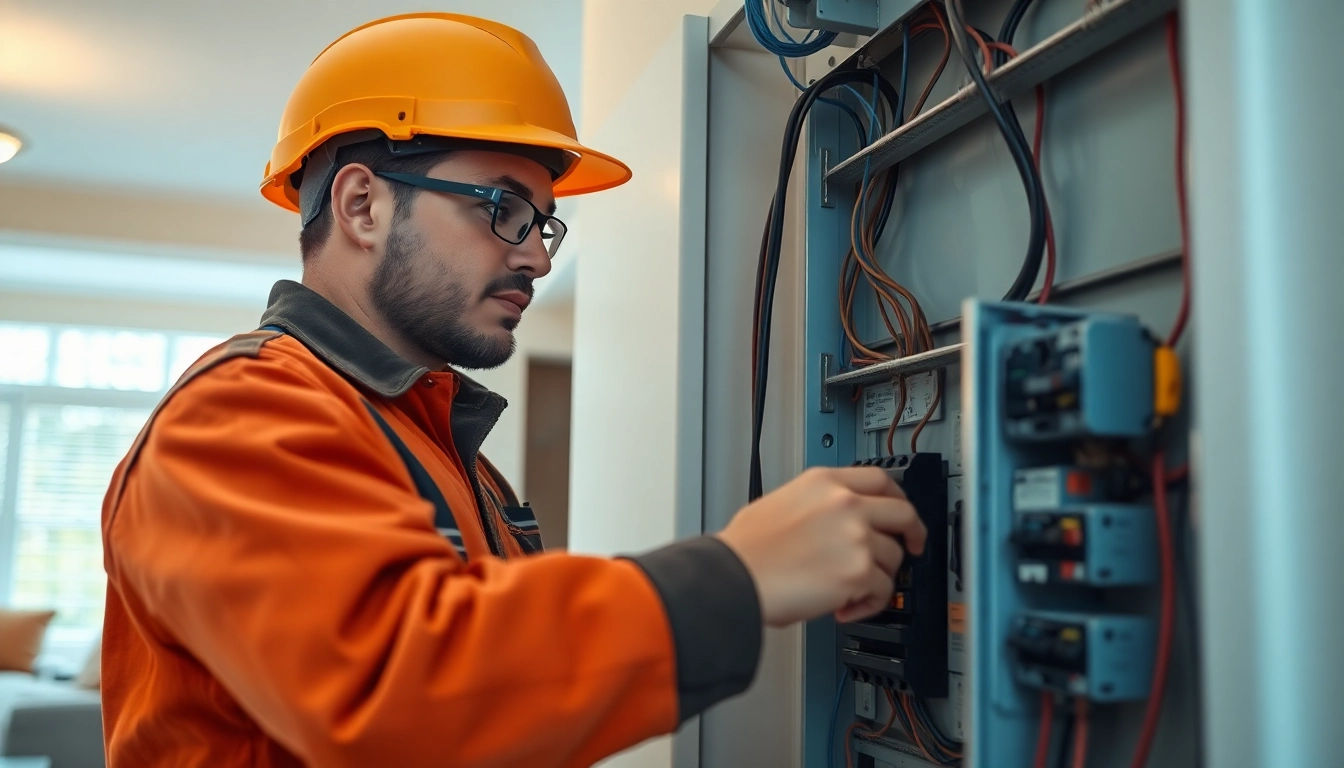 Electrician Clearwater fixing electrical panel in residential setting, showcasing safety and expertise.