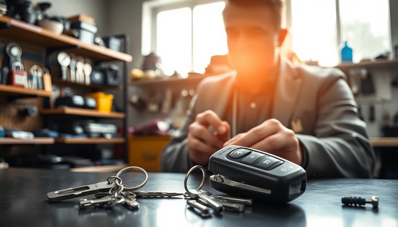 Creating Replacement Car Keys with precision in a professional locksmith workshop.