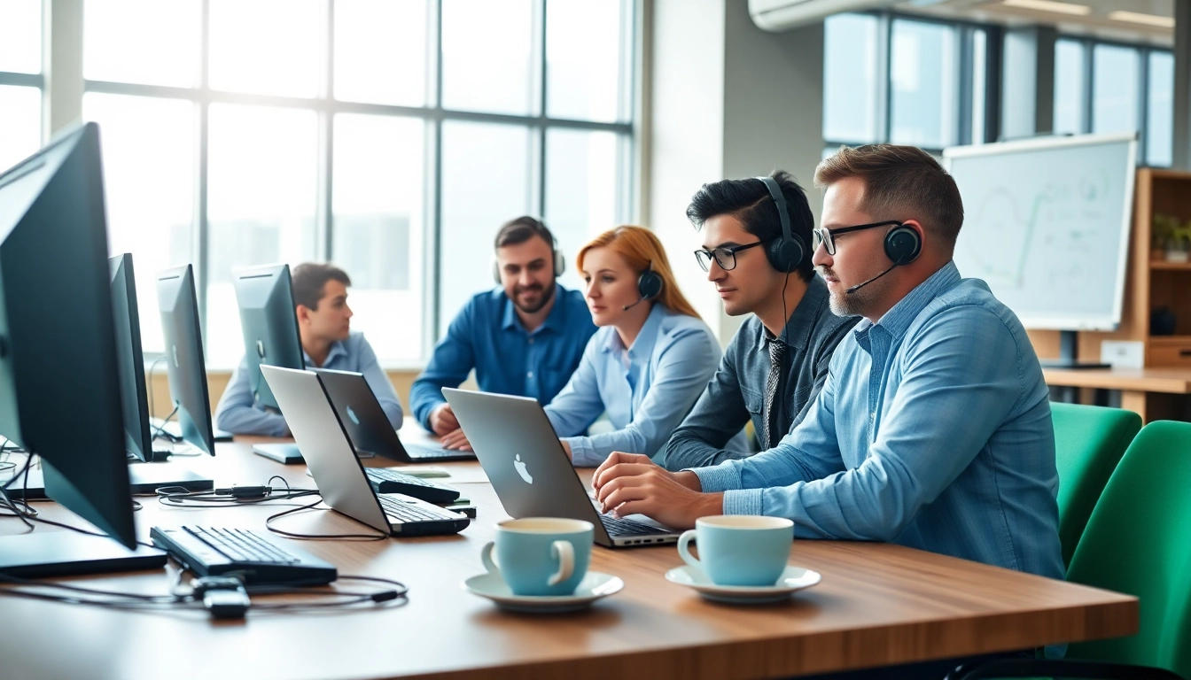 Showcase managed IT support services professionals collaborating effectively in a modern workspace