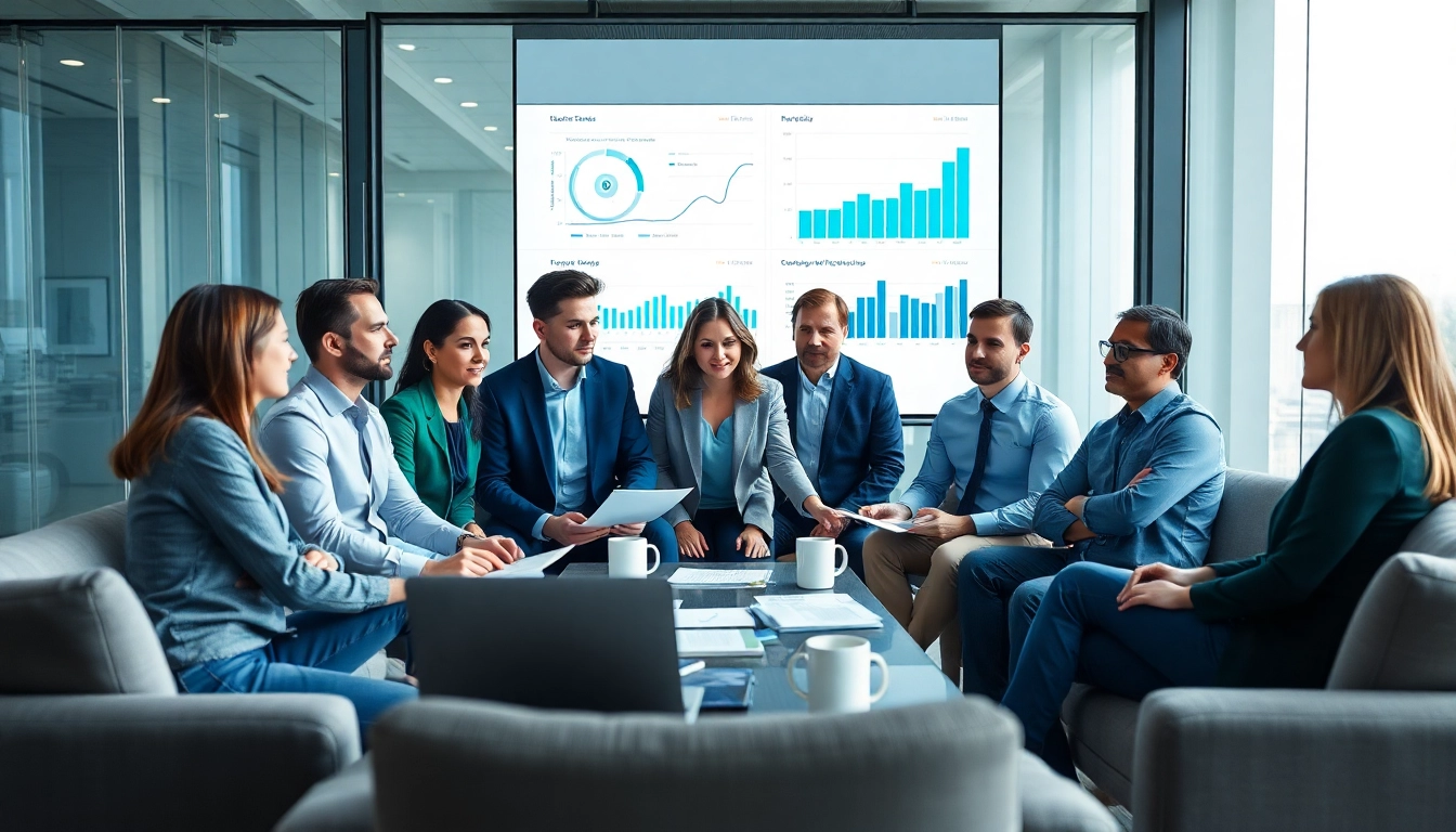 Analyze competitive intelligence data with a dynamic professional team in a modern office