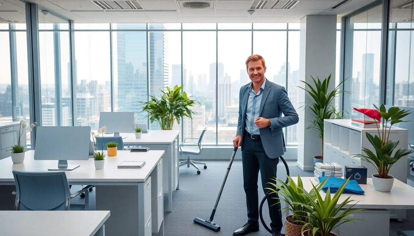 Enhancing office cleaning Melbourne with professional cleaners in a bright workspace.