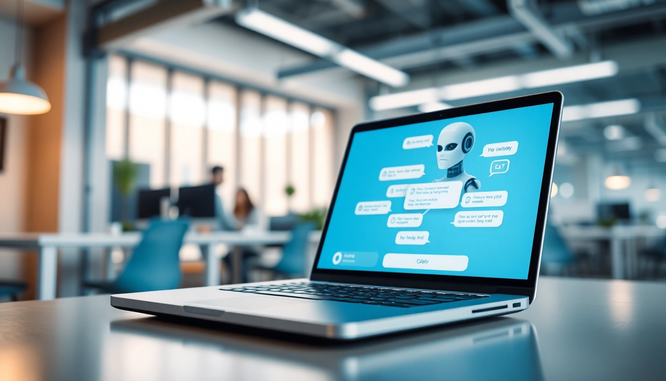Engage with a chatgpt bot for website interactions, illustrated in a modern office setting.