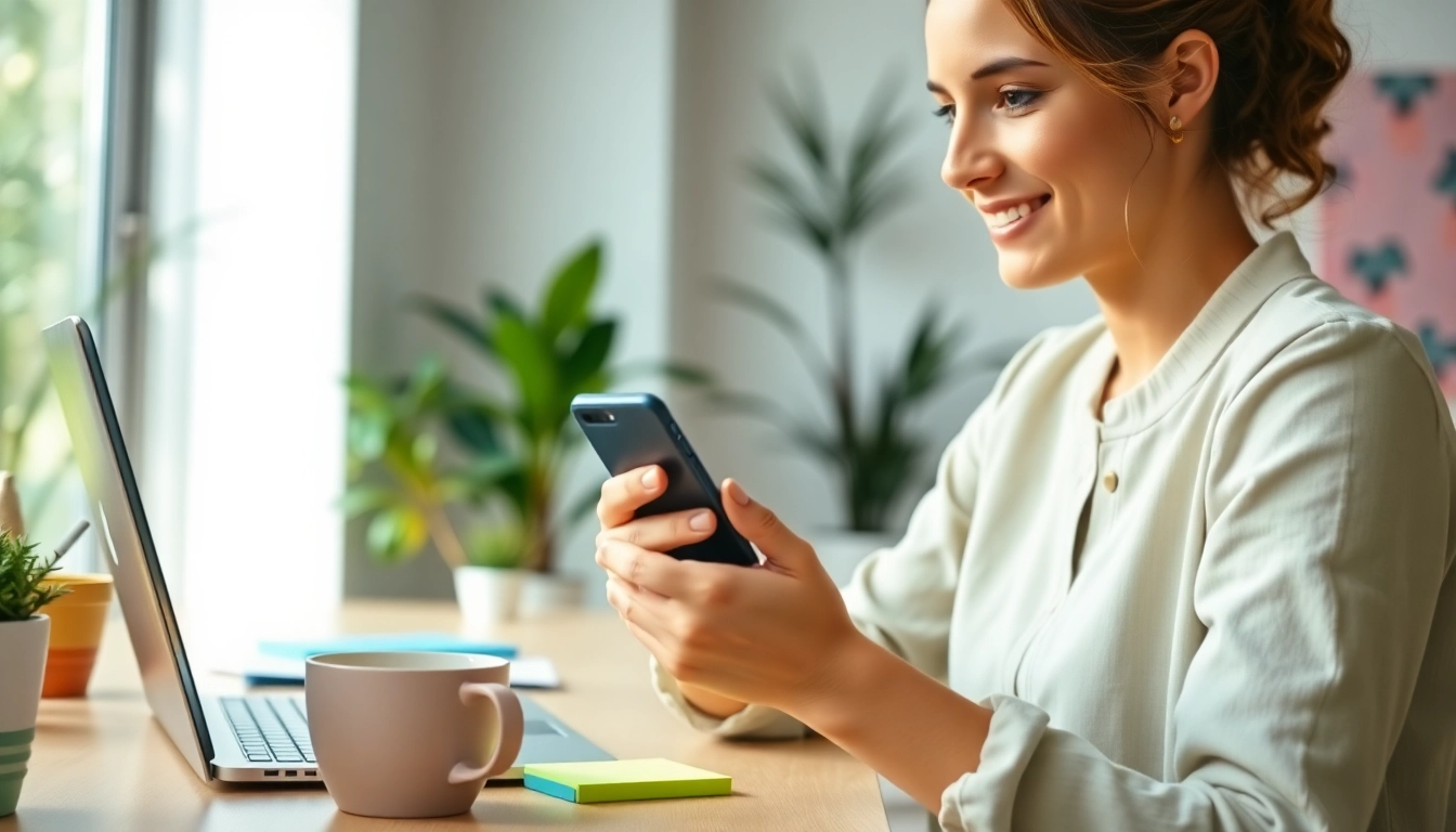 Utilize an instagram reel downloader by a young professional in a bright office.