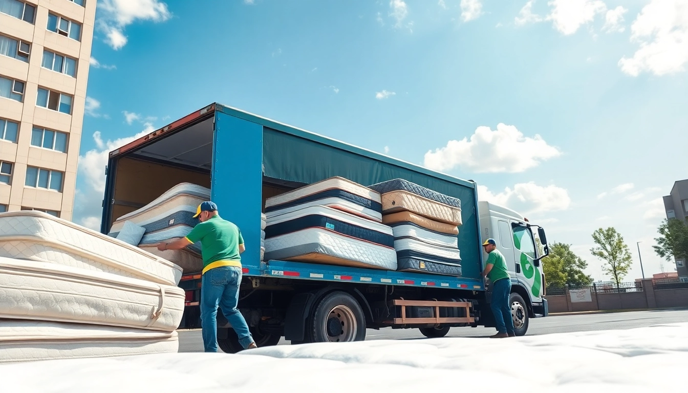 Mattress Collection and Disposal by workers in an eco-friendly environment showcasing efficient services.