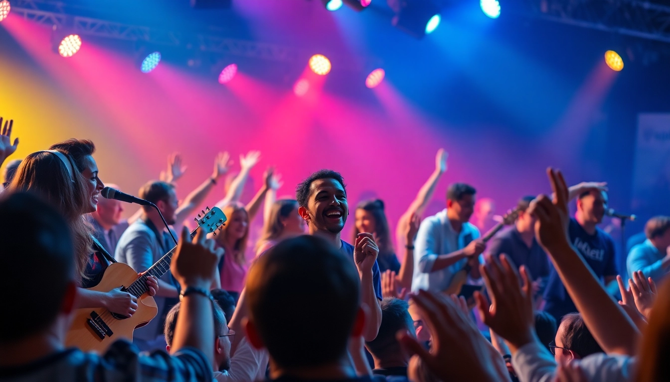 Engaging crowd at a live performance for spotify promotion, showcasing musicians and vibrant atmosphere.