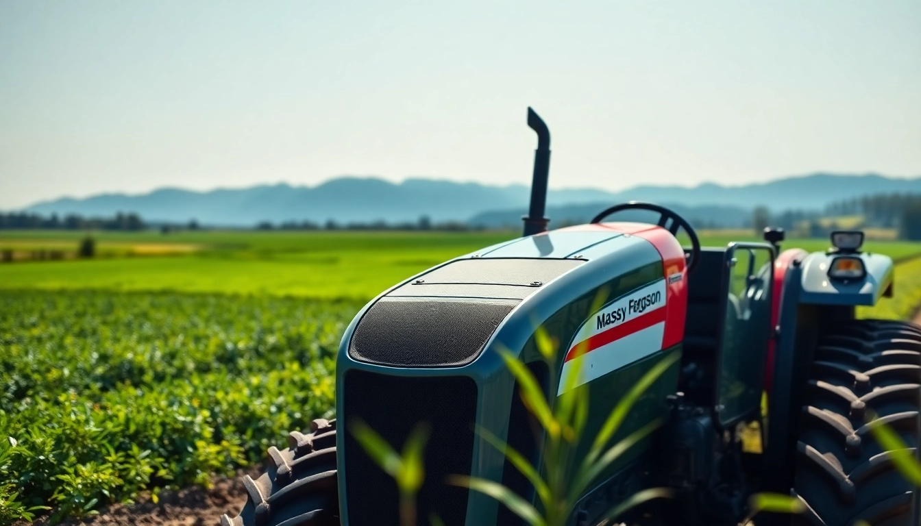 Massey Ferguson Traktor in lebendiger Agrarumgebung mit robustem Design und natürlichem Licht.