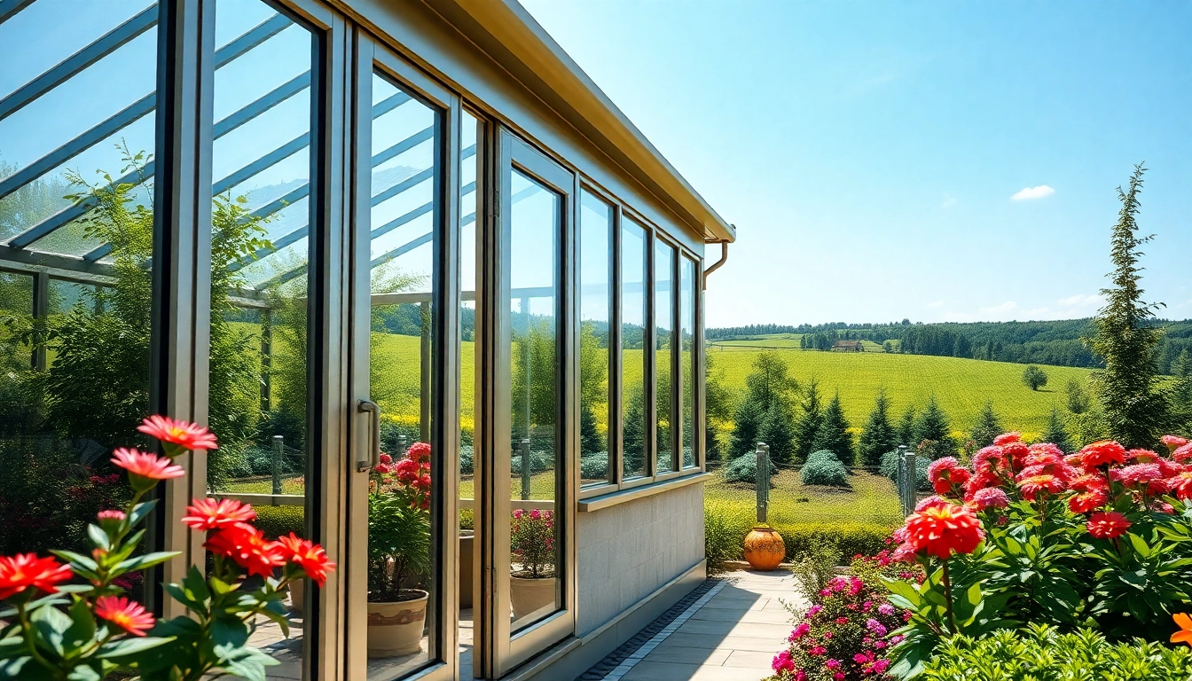 Enhance your space with a stunning glass greenhouse sunroom, showcasing elegant design and lush surroundings.
