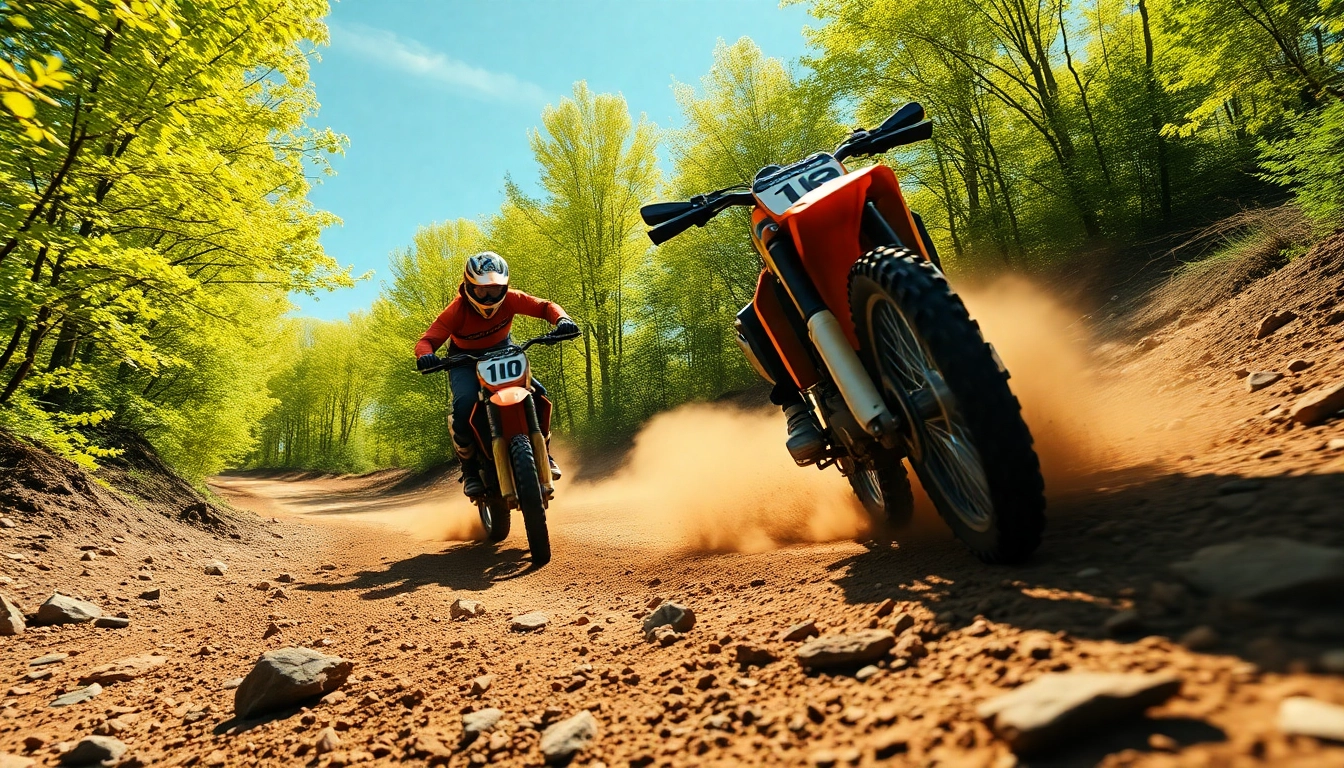 Rider maneuvering on a motocross trail, showcasing dynamic movement and rough terrain.